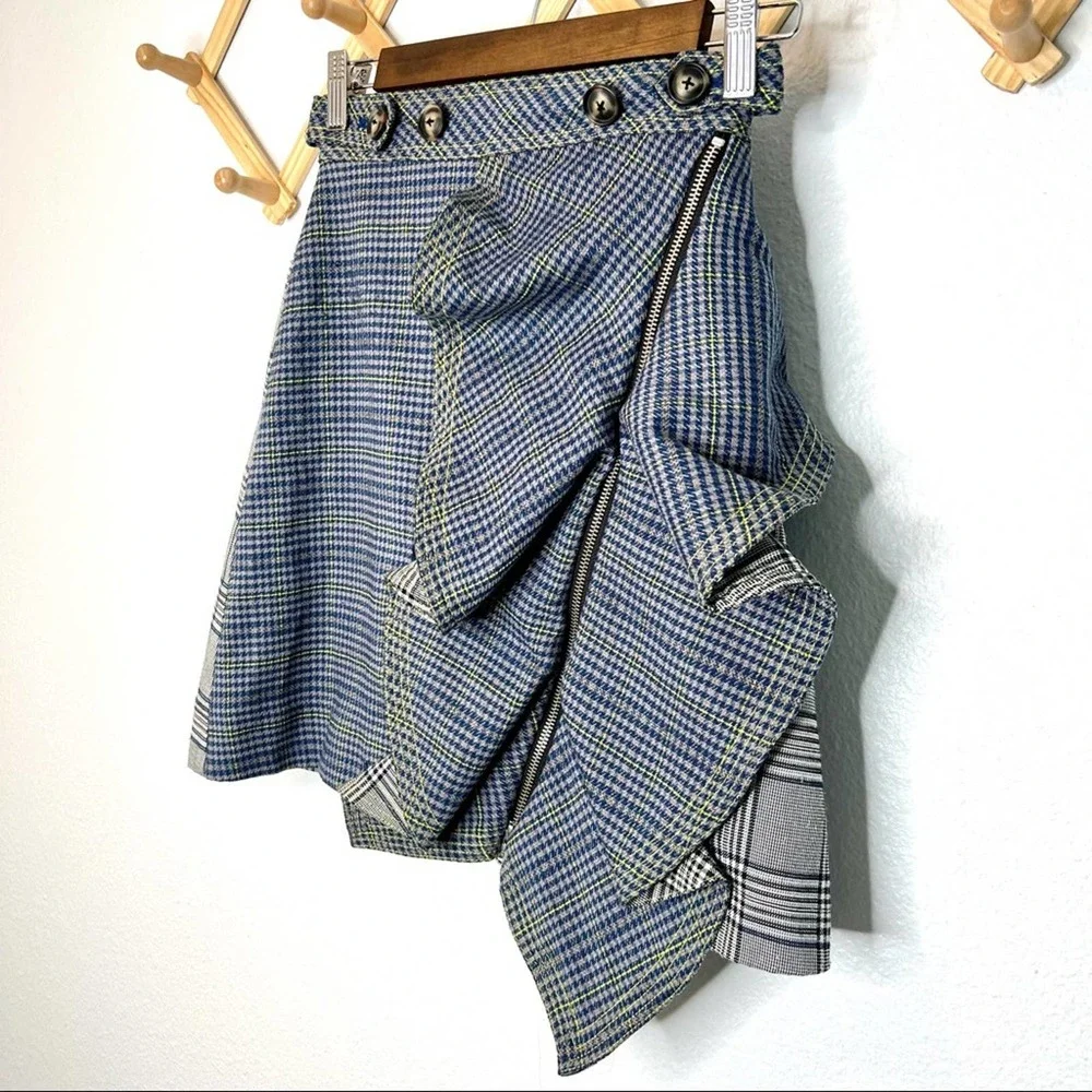 Self-Portrait Flounced Check Plaid Ruffle Skirt US 0 - Picture 8 of 16